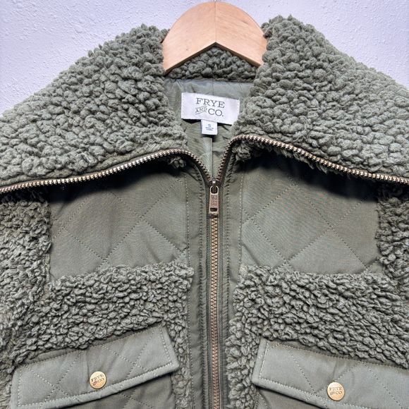 Frye and Co. Lightweight Sherpa Quilted Green Bomber Jacket Women's Sz S - Picture 5 of 7